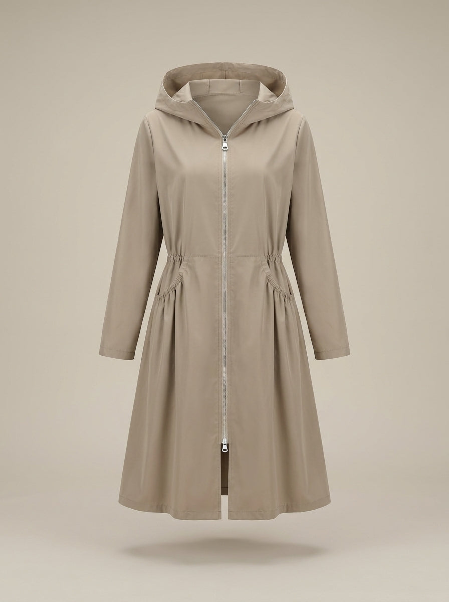 dipni womens waterproof trench coat beige ghost front 11
