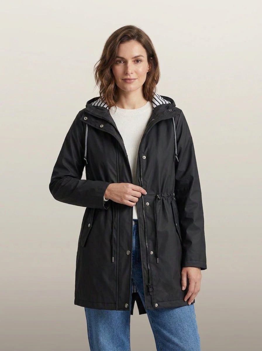 dipni womens waterproof windproof hooded jacket row50 06 black drawstring detail