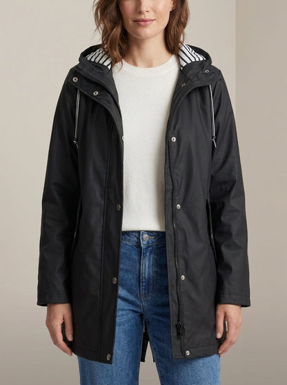 dipni womens waterproof windproof hooded jacket row50 07 black detail chest up