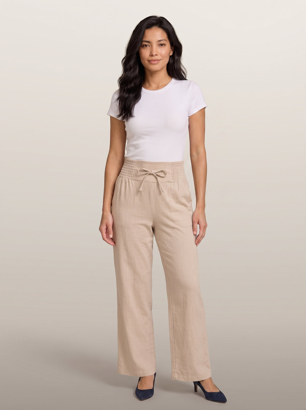 dipni-womens-wide-leg-trousers-elasticated-waist-beige-shot02-standing
