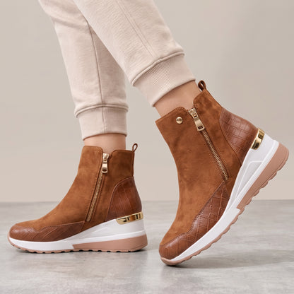 dipni womens winter boots arch support brown 05 model lifestyle