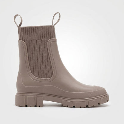 Dipni | Women's Chelsea Rain Boots, Vegan Rubber, Waterproof Lug Sole - shot-01-single-toe-right-apricot.jpg