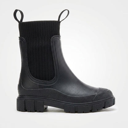 Dipni | Women's Chelsea Rain Boots, Vegan Rubber, Waterproof Lug Sole - shot-01-single-toe-right-black.jpg