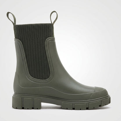 Dipni | Women's Chelsea Rain Boots, Vegan Rubber, Waterproof Lug Sole - shot-01-single-toe-right-green.jpg