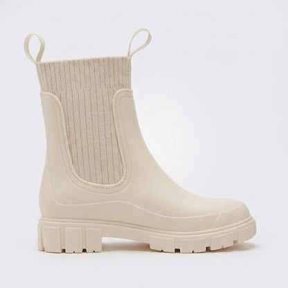 Dipni | Women's Chelsea Rain Boots, Vegan Rubber, Waterproof Lug Sole - shot-01-single-toe-right-white.jpg