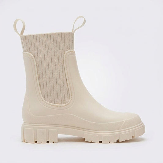 Dipni | Women's Chelsea Rain Boots, Vegan Rubber, Waterproof Lug Sole - shot-01-single-toe-right-white.jpg