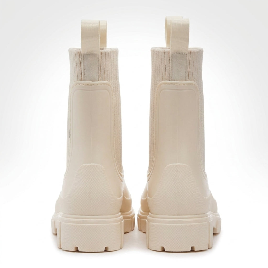 Dipni | Women's Chelsea Rain Boots, Vegan Rubber, Waterproof Lug Sole - shot-03-rear-white.jpg