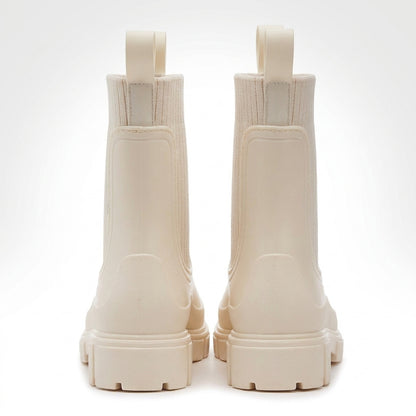 Dipni | Women's Chelsea Rain Boots, Vegan Rubber, Waterproof Lug Sole - shot-03-rear-white.jpg