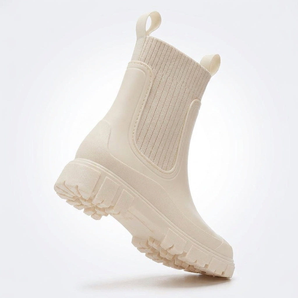 Dipni | Women's Chelsea Rain Boots, Vegan Rubber, Waterproof Lug Sole - shot-04-sole-white.jpg