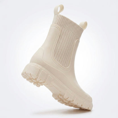 Dipni | Women's Chelsea Rain Boots, Vegan Rubber, Waterproof Lug Sole - shot-04-sole-white.jpg