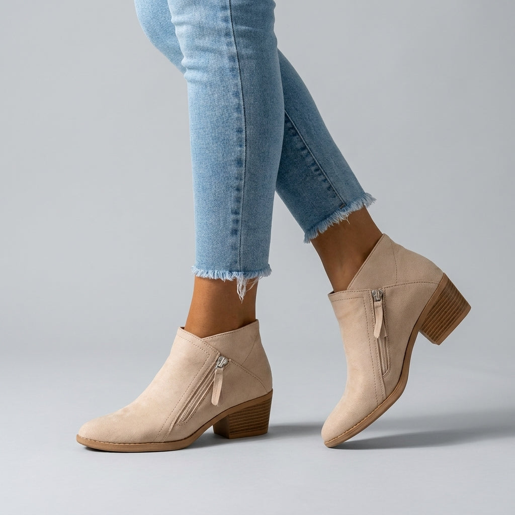 Beige vegan suede ankle boot
