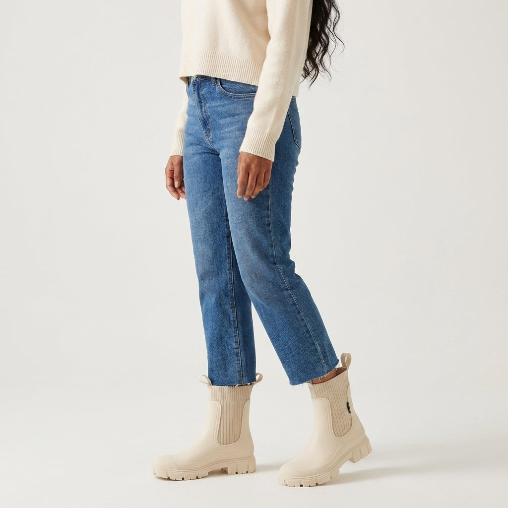 Dipni | Women's Chelsea Rain Boots, Vegan Rubber, Waterproof Lug Sole - shot-05-model-white.jpg