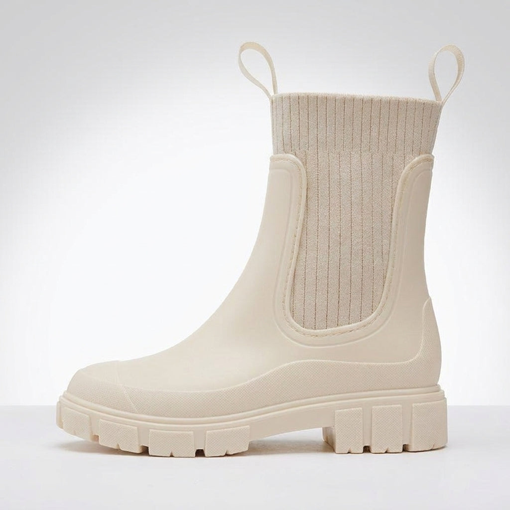 Dipni | Women's Chelsea Rain Boots, Vegan Rubber, Waterproof Lug Sole - shot-06-toe-left-white.jpg