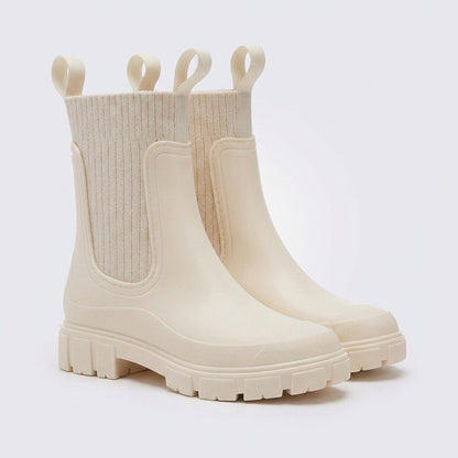 Dipni | Women's Chelsea Rain Boots, Vegan Rubber, Waterproof Lug Sole - shot-08-front3q-pair-white.jpg