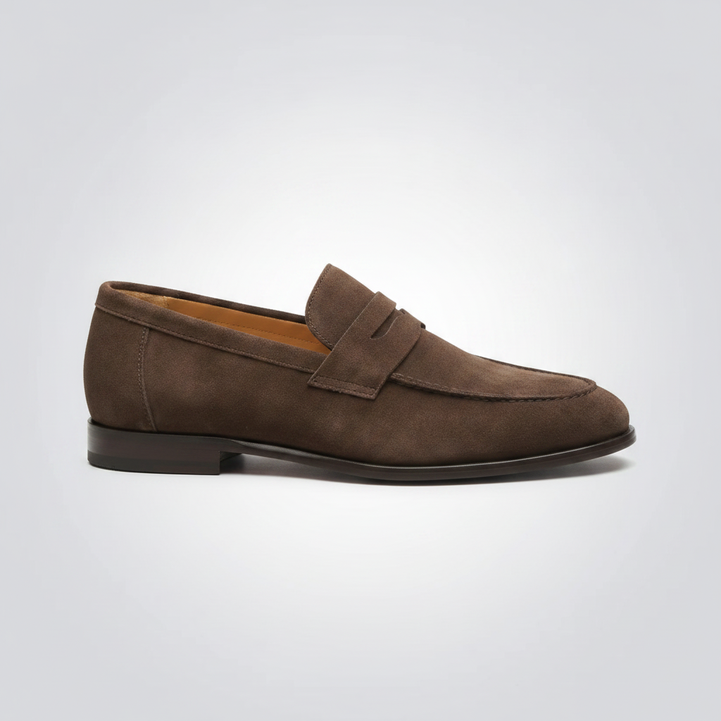 Brown vegan suede penny loafer